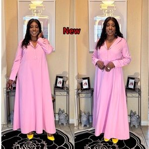 Chic Long Sleeve Pink Dress